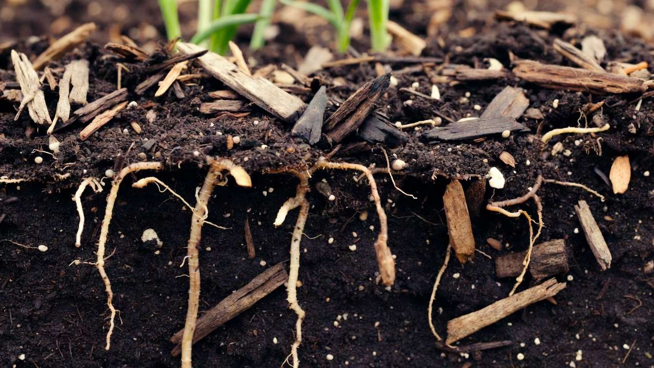 Organic mulch improving soil health and root growth in drought-tolerant xeric landscaping