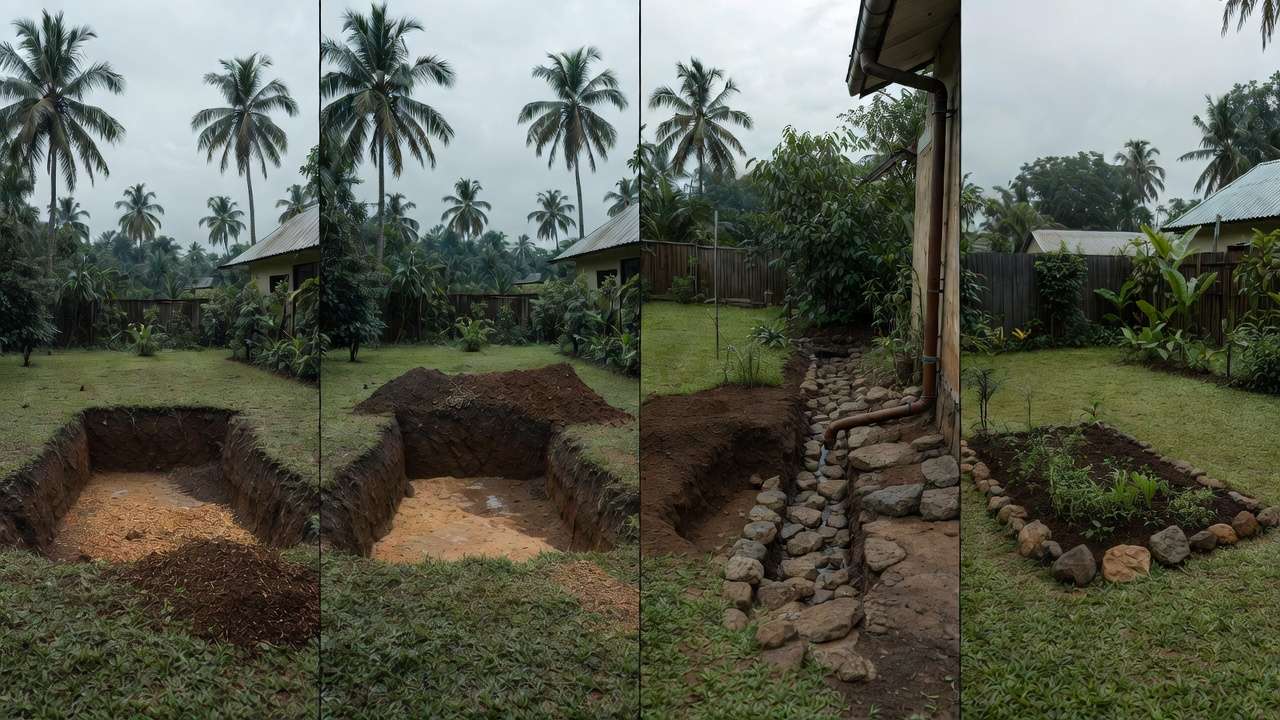 Building a rain garden: digging basin and amending soil for stormwater management