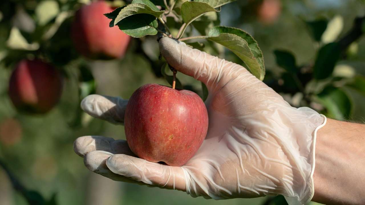 Gentle palm-support technique for picking apples without causing bruising