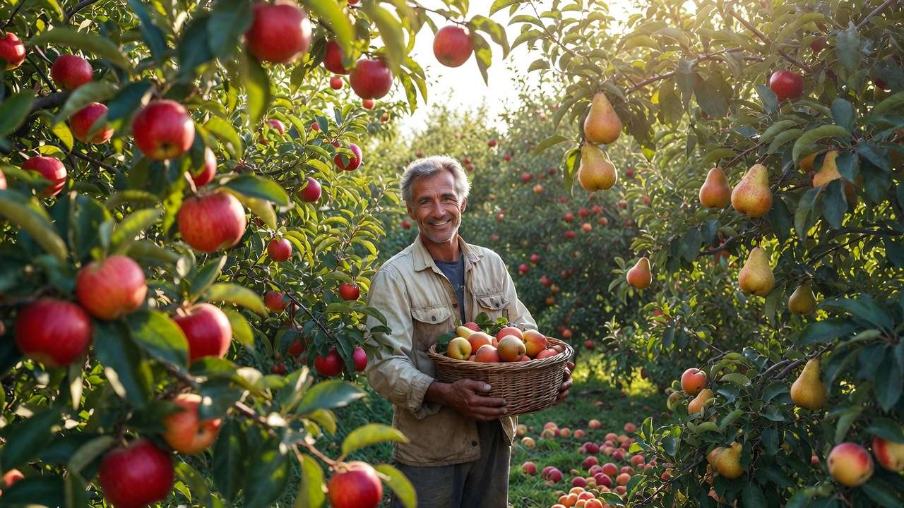 Successful orchard harvest of perfect apples, pears and peaches after proper nutrient management