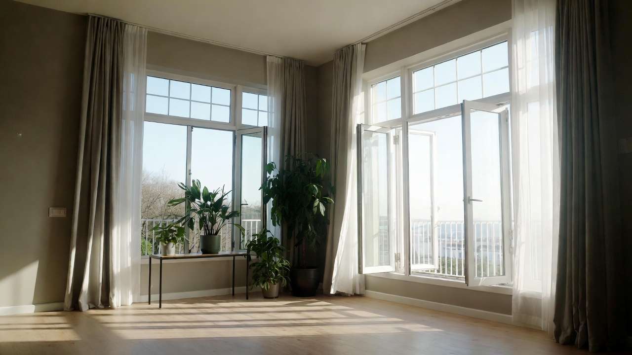Open window with fresh air and houseplants improving indoor air quality naturally