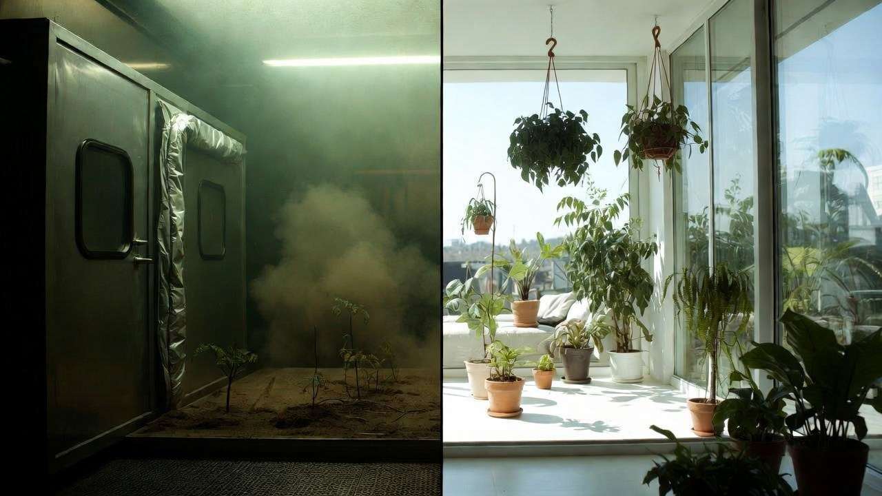 Comparison of NASA sealed chamber vs real home indoor air ventilation with plants