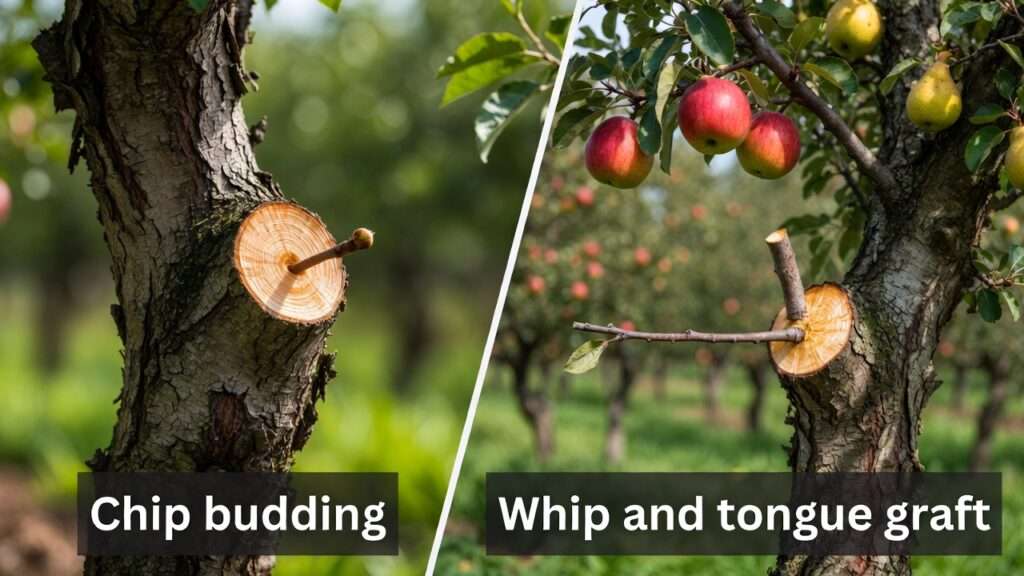 chip budding vs. whip-and-tongue graft