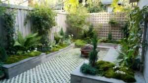 mixing hardscape and greenery in a tiny yard