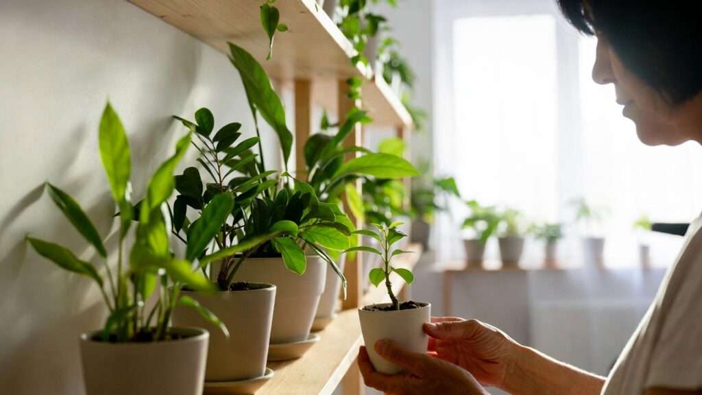rotating indoor plants for even light