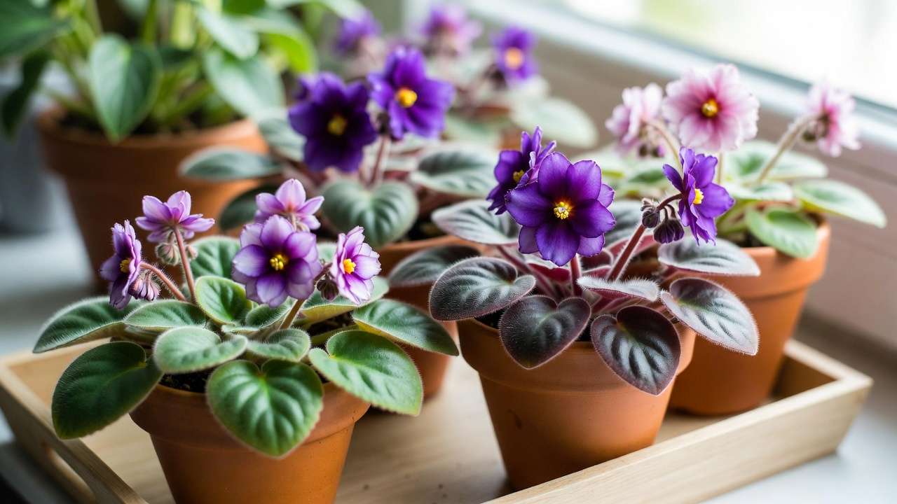 Compact African violet with purple flowers – non-toxic houseplant safe for cats and dogs