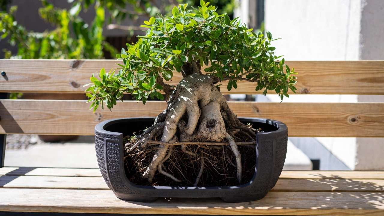 onsai in large pond basket training pot demonstrating accelerated trunk thickness development