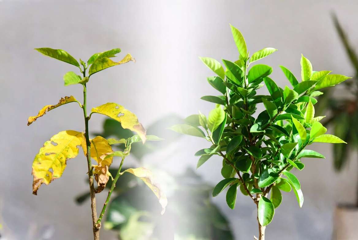 Before and after recovery of plant after pest infestation