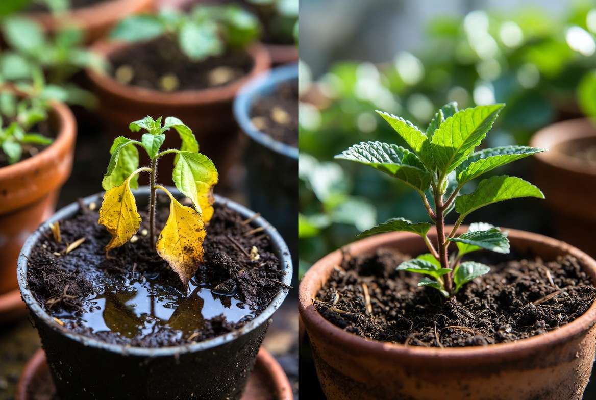 Percolation test for soil drainage: digging hole and measuring how fast water drains in garden soil