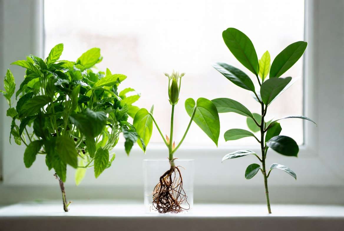 Healthy indoor plants illustrating the roles of Nitrogen, Phosphorus, and Potassium for balanced nutrition