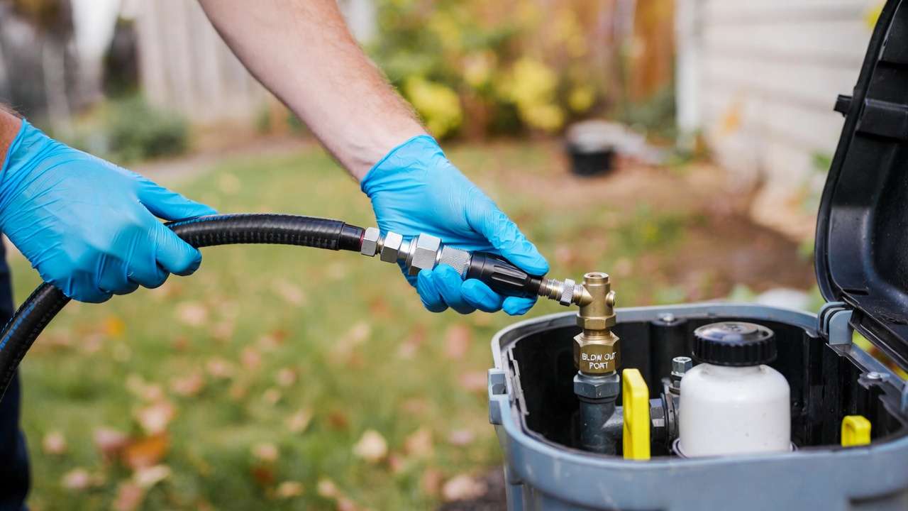 Professional connecting air compressor for safe irrigation system blowout procedure