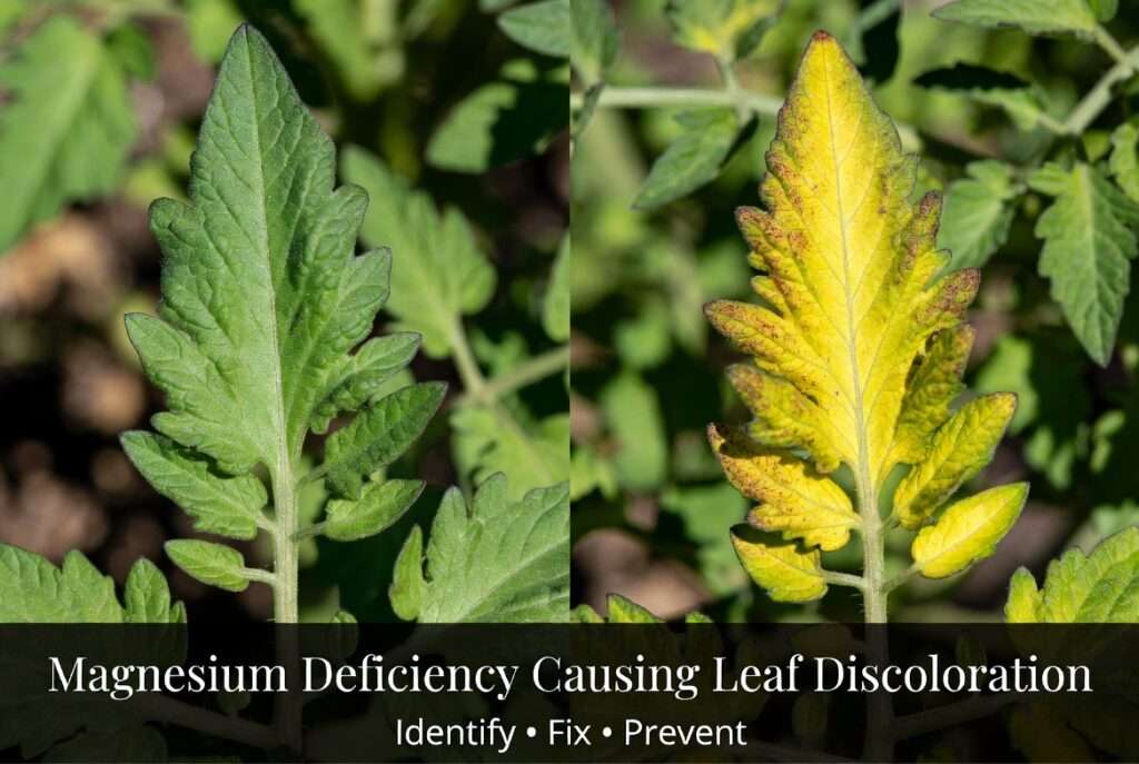 magnesium deficiency causing leaf discoloration