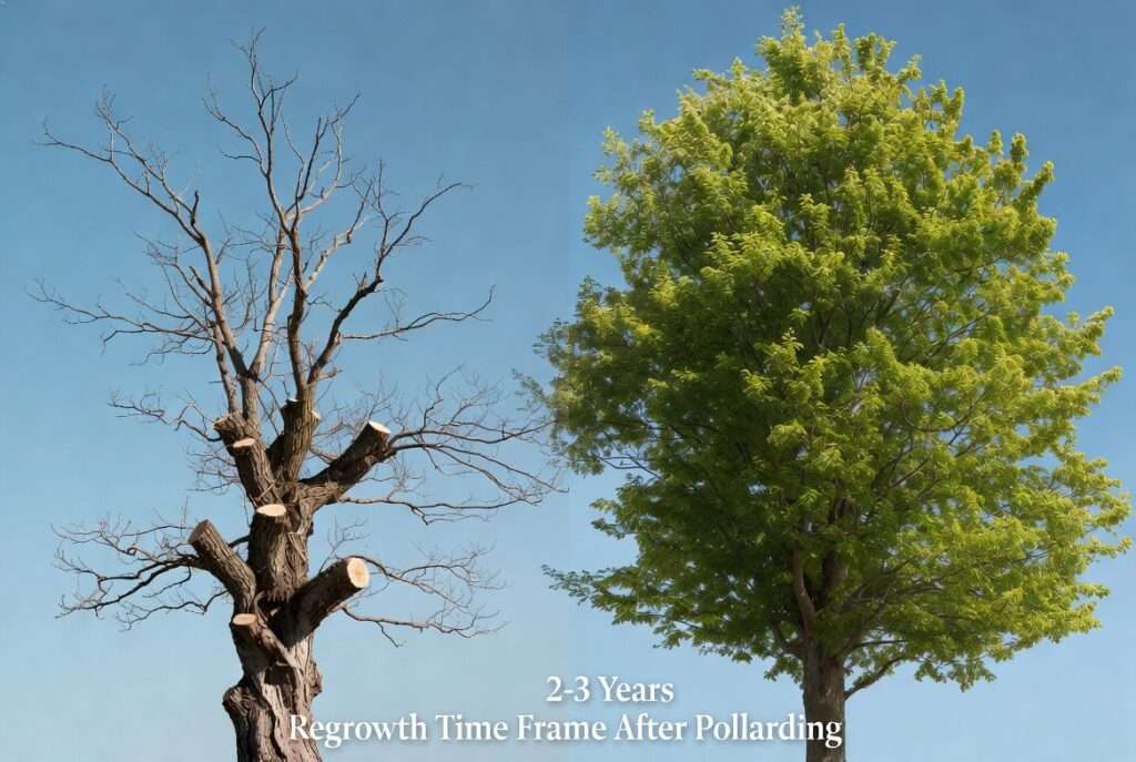 regrowth time frame after pollarding