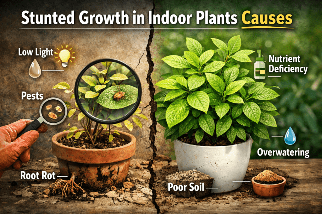 stunted growth in indoor plants causes