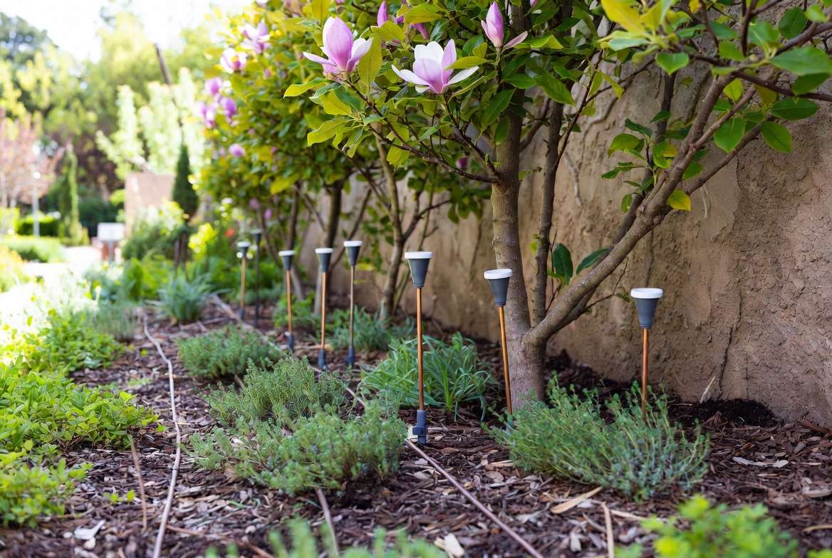 Smart irrigation and companion planting for advanced care of wall-trained magnolia tree