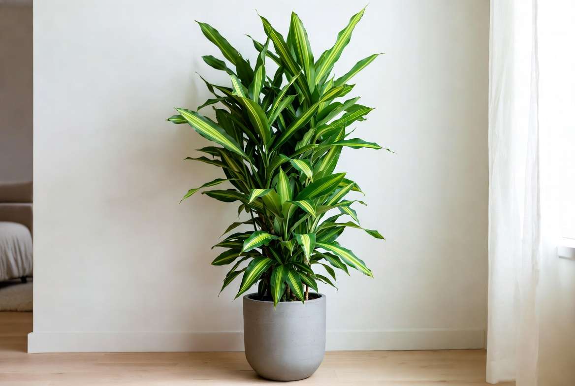 Beautiful mature Song of India plant styled in a modern living room