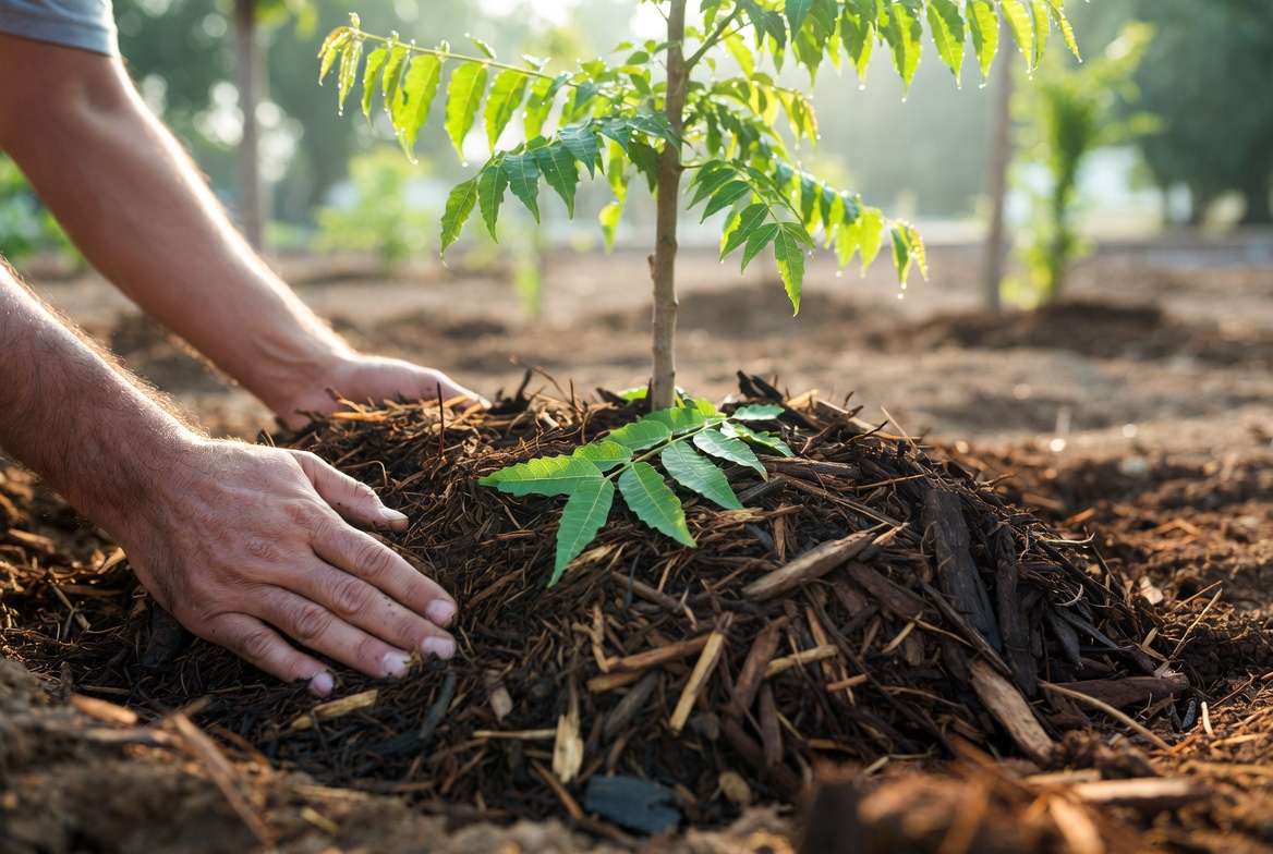 proper mulching technique for faster tree growth in garden