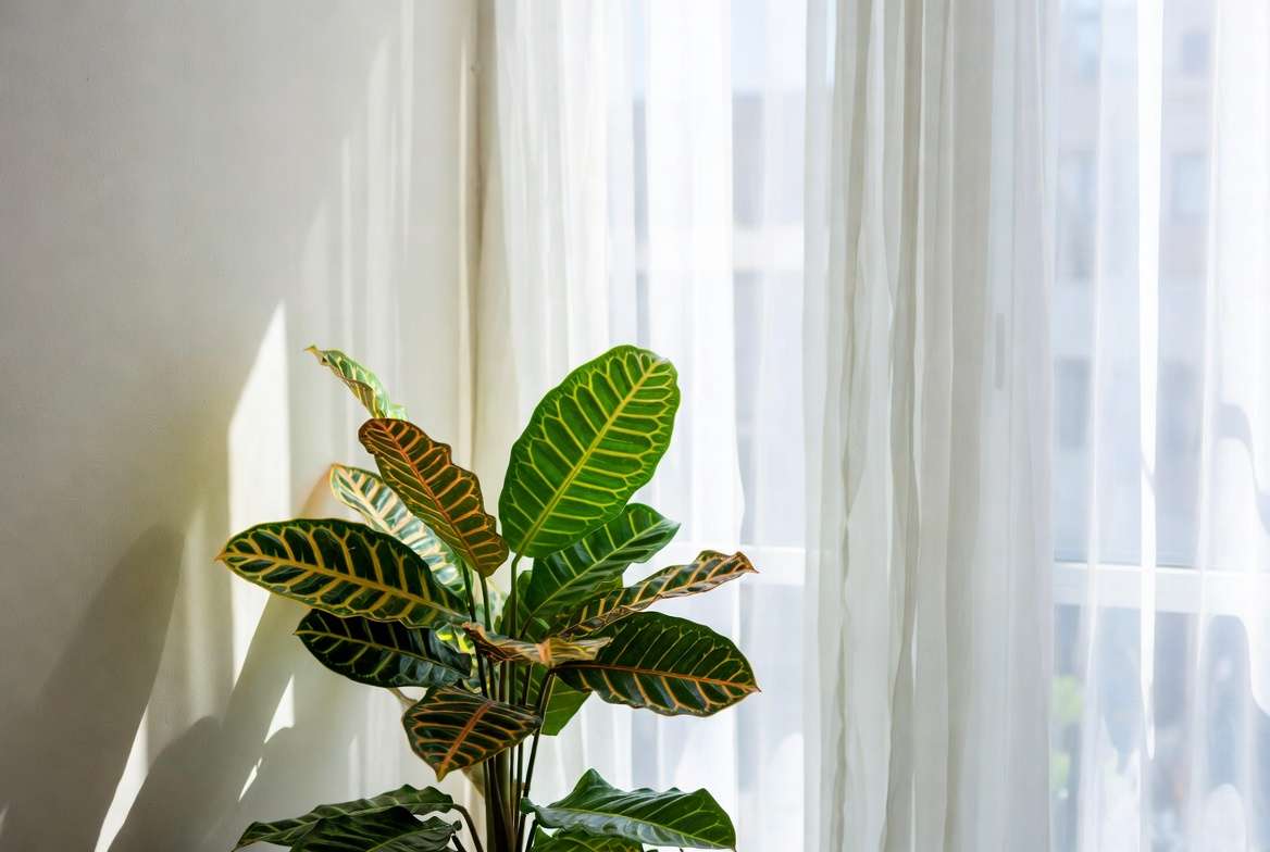 Song of India plant receiving bright indirect light near a window for optimal variegation
