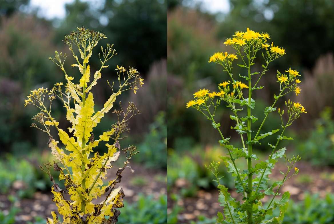 False hawksbeard plant disorder before and after recovery success story