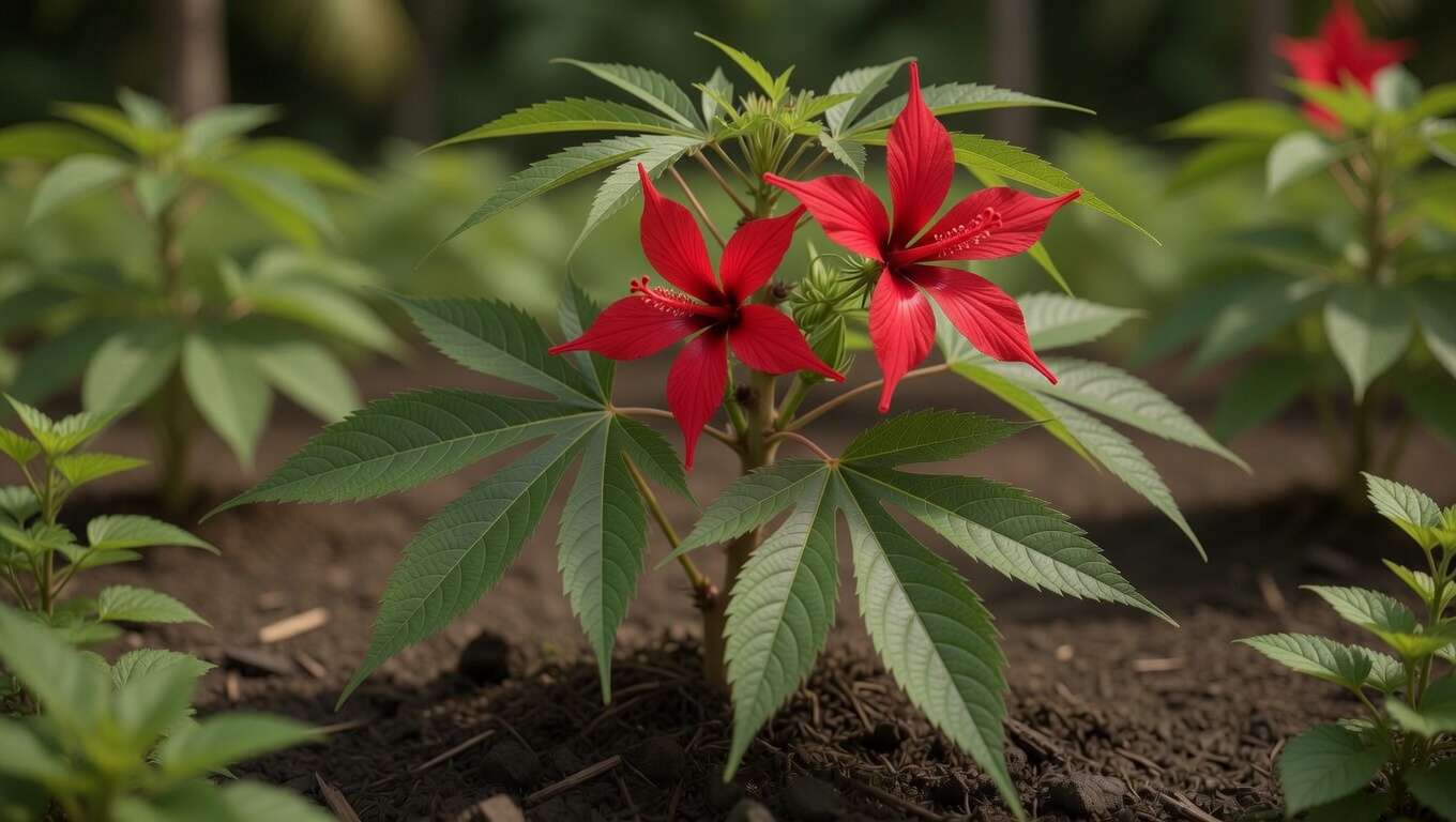 Scarlet Rosemallow Hibiscus coccineus narrow serrated leaves and red star flowers for identification