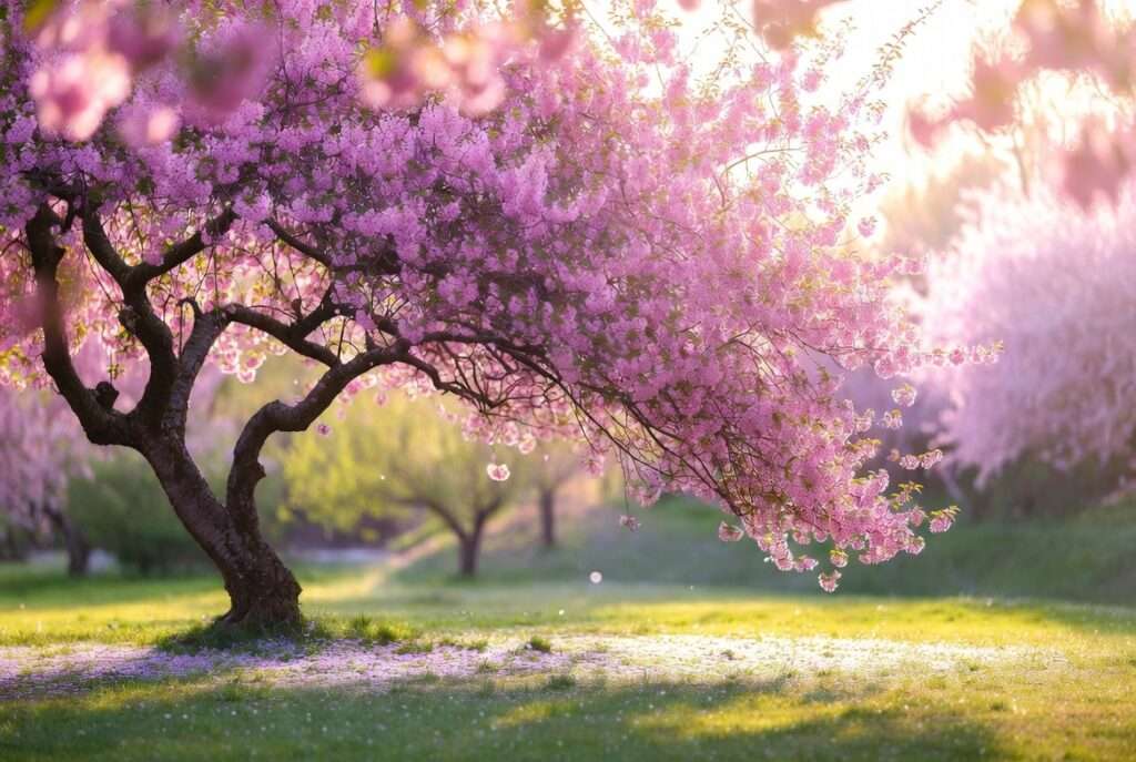 pink blooming trees