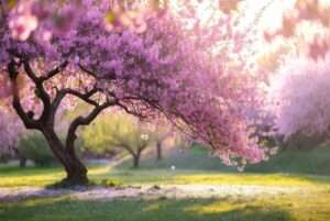 pink blooming trees