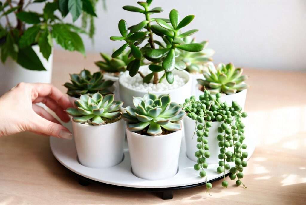 rotating potted succulents for even growth