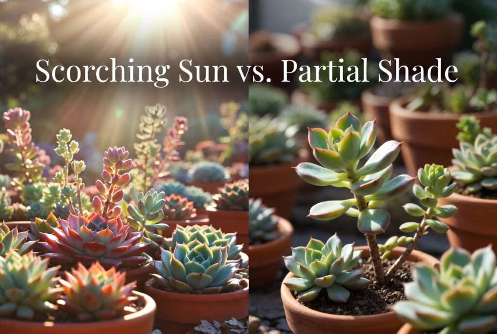 scorching sun vs. partial shade for succulents