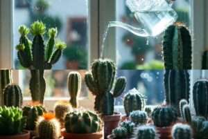 watering cactus plants in different seasons