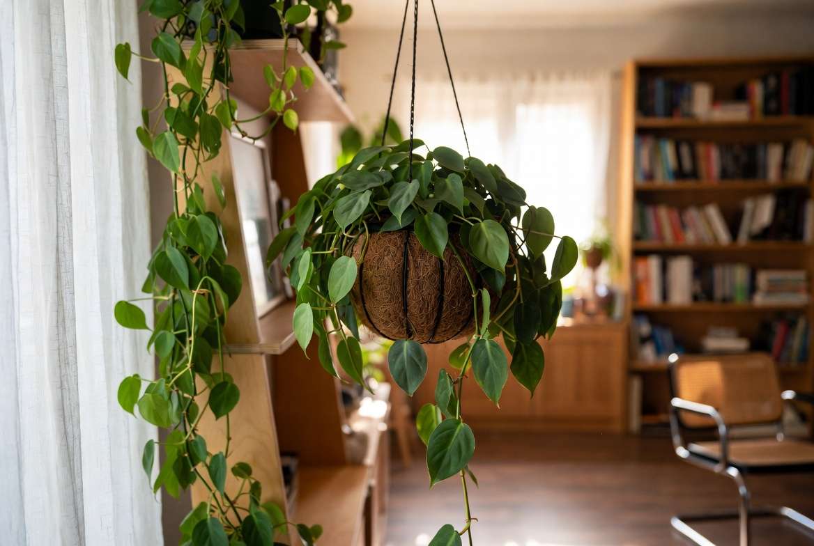 Beautiful interior decoration ideas using green plant with heart shaped leaves
