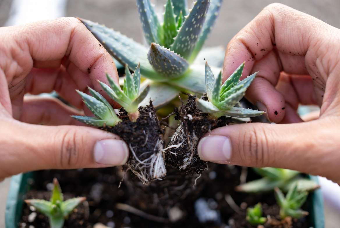 Propagating Blue Elf Aloe by separating offsets pups step by step