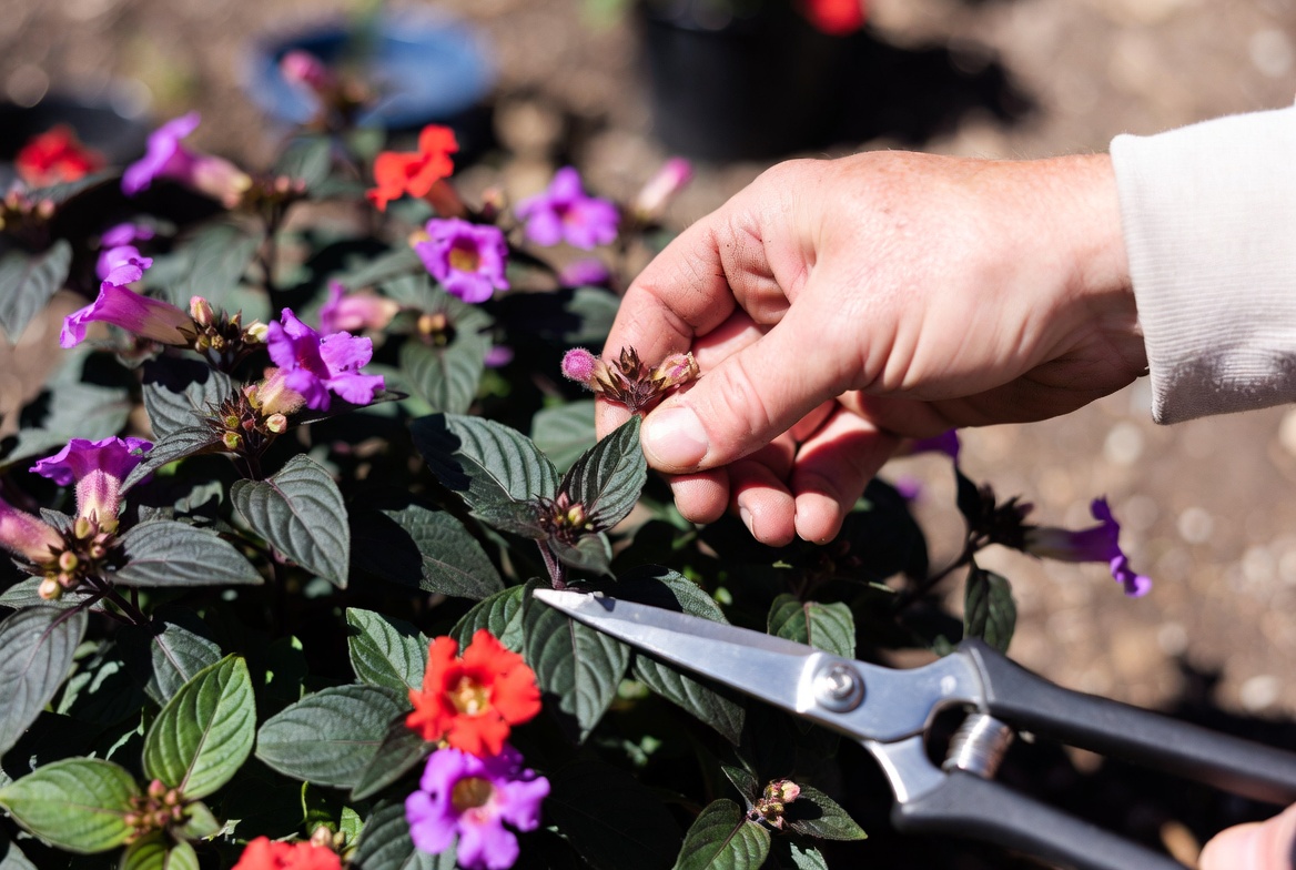 Pinching bat faced cuphea plant for bushier growth and better blooming