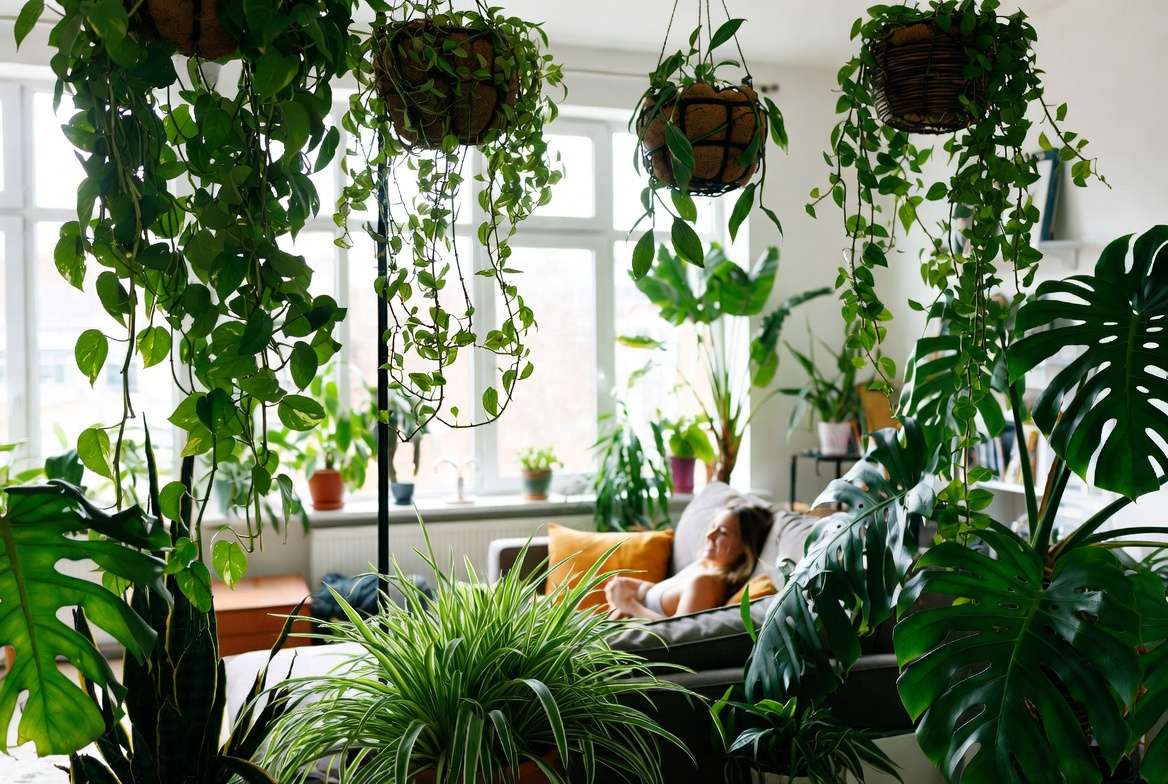 Fast growing indoor plants transforming a modern living room with lush greenery