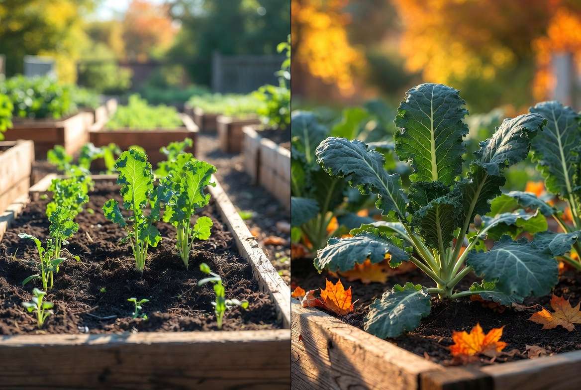 Spring transplanting and fall kale harvest showing best planting season