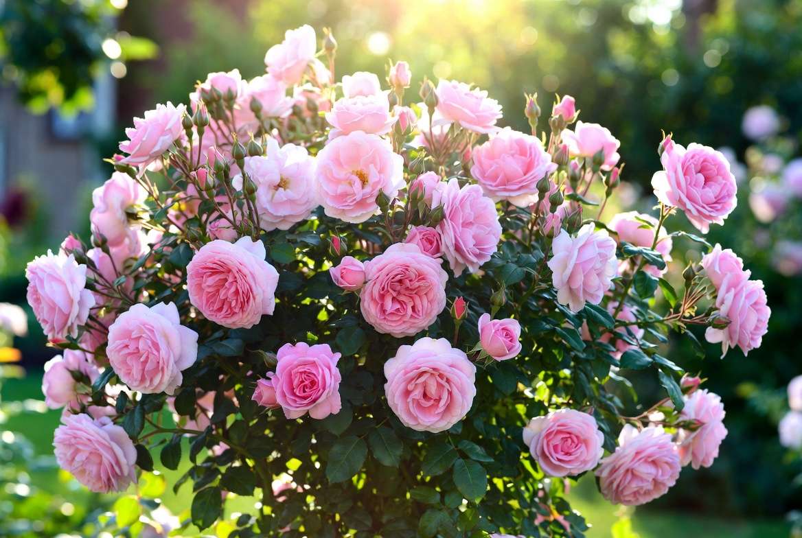 Mother of Pearl rose plant with abundant repeat blooms