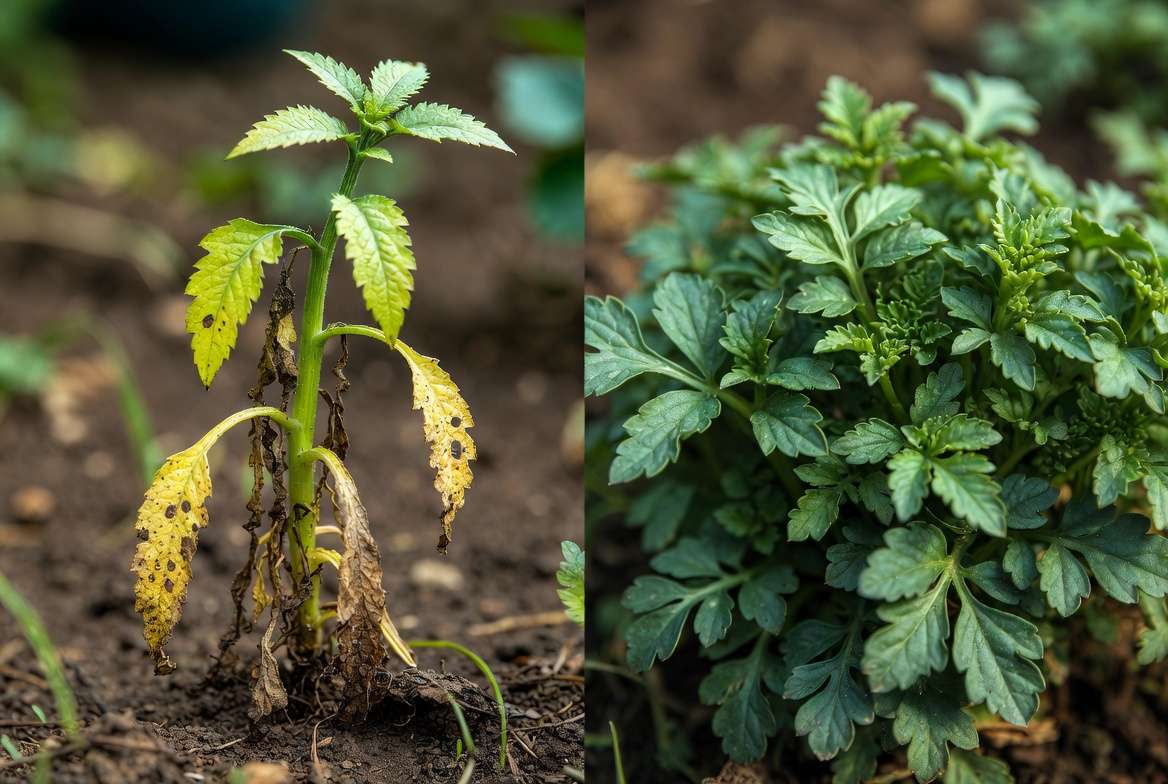 ommon sawtooth coriander plant problems and solutions healthy vs unhealthy