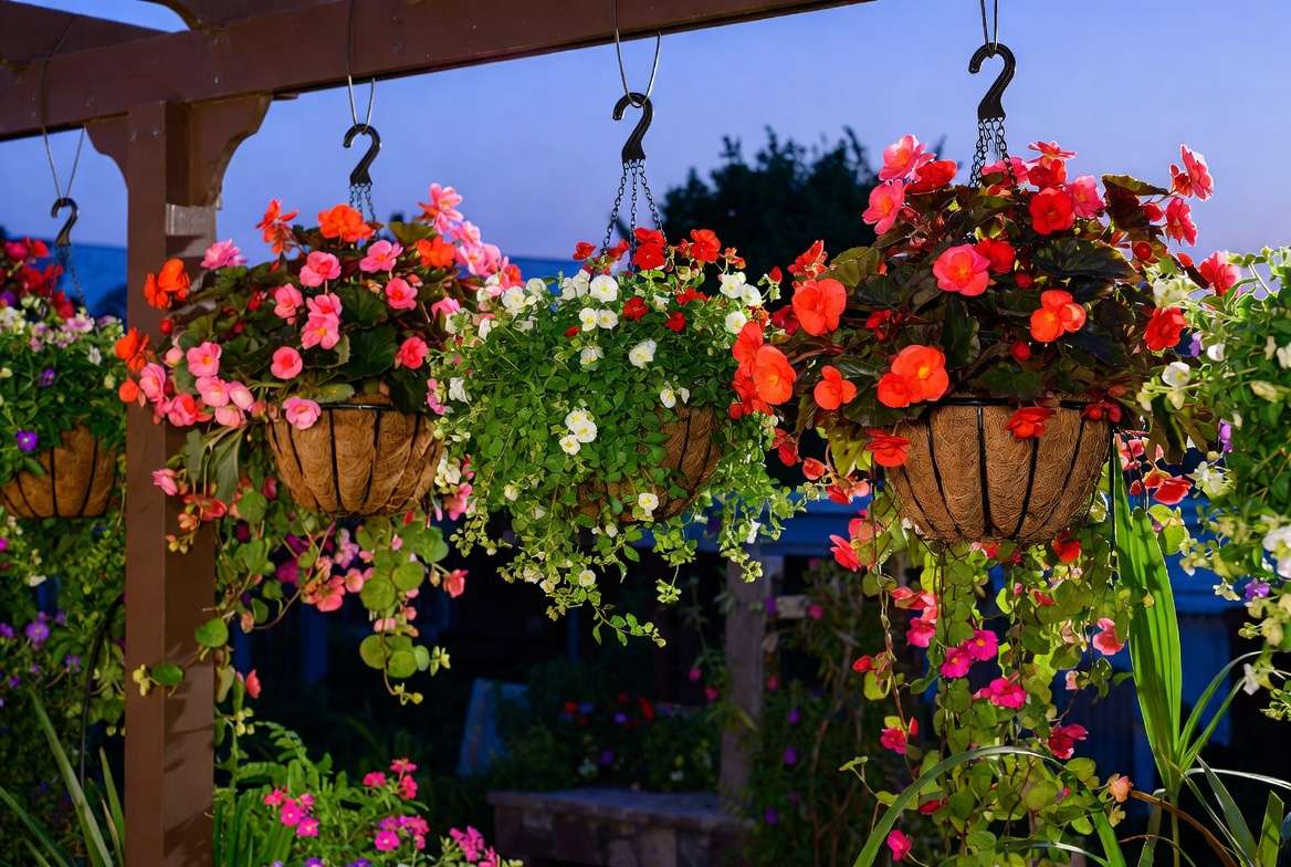 Creative hanging basket ideas with trailing begonia plants and companion flowers