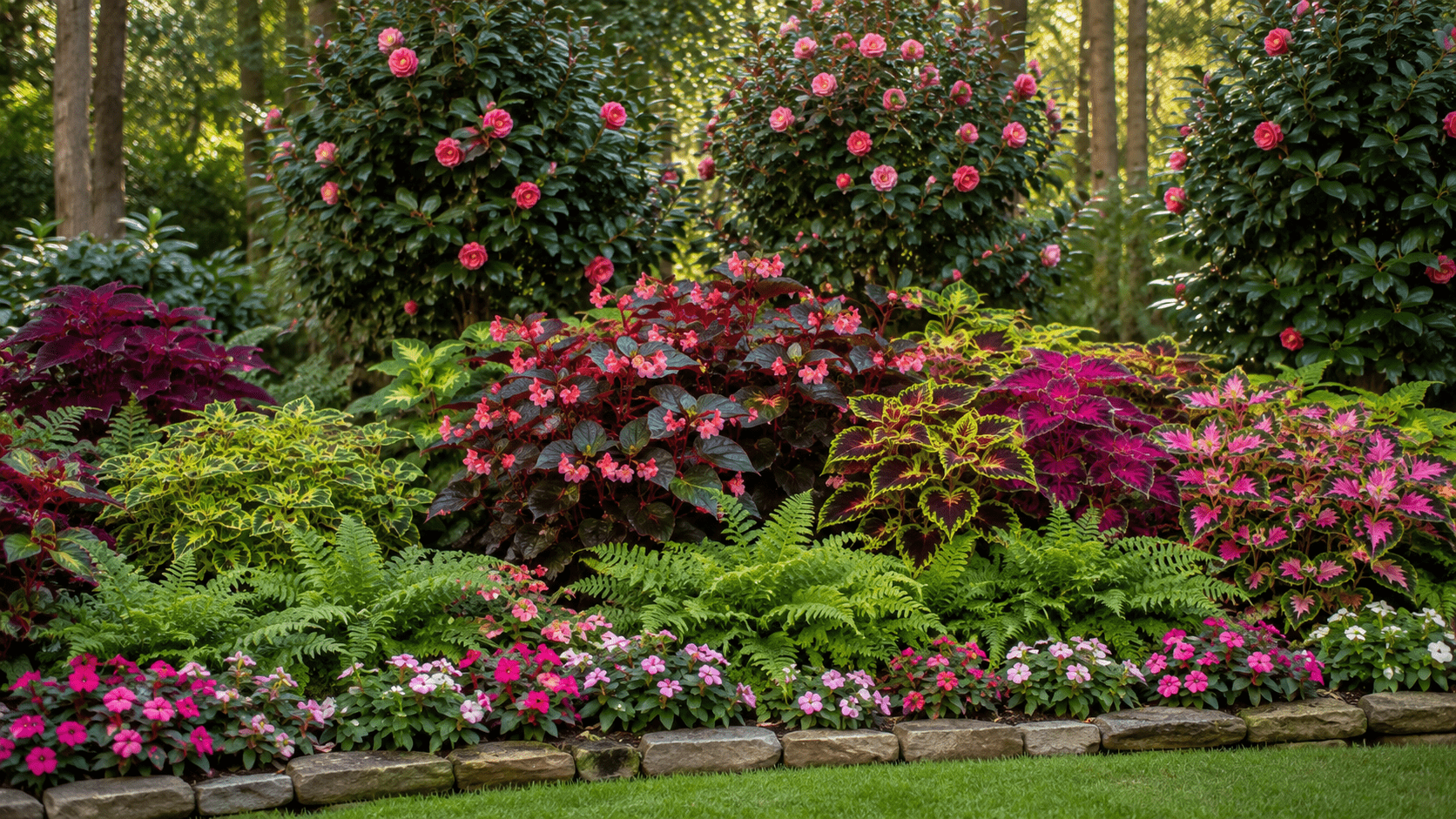 Creative layered planting design using partial sun plants in garden