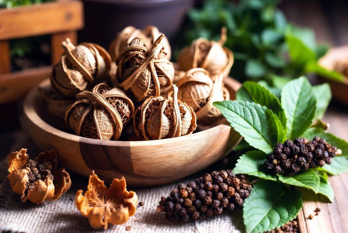 Fresh and dried Szechuan peppercorns ready for culinary use