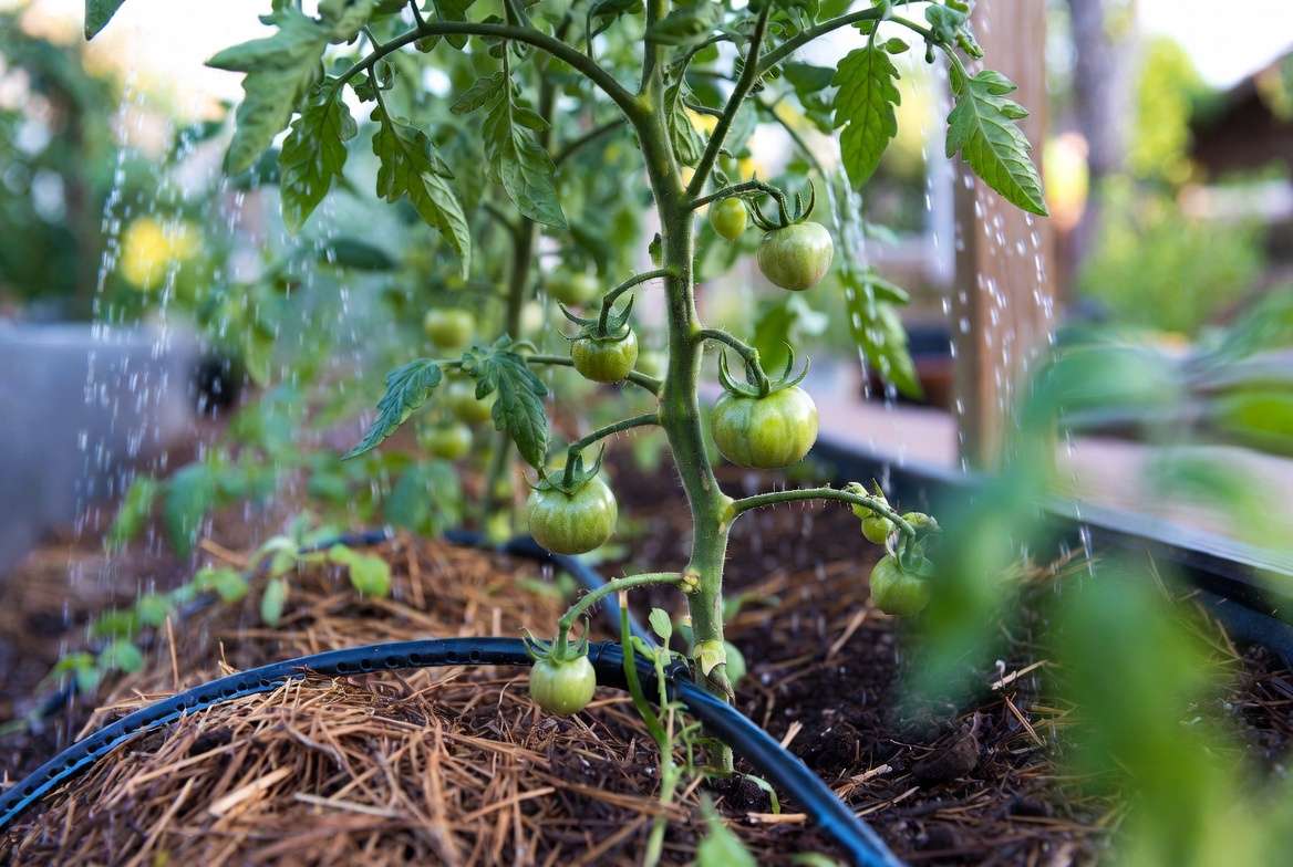 Proper watering and mulching care for Sunrise Bumblebee tomato plant