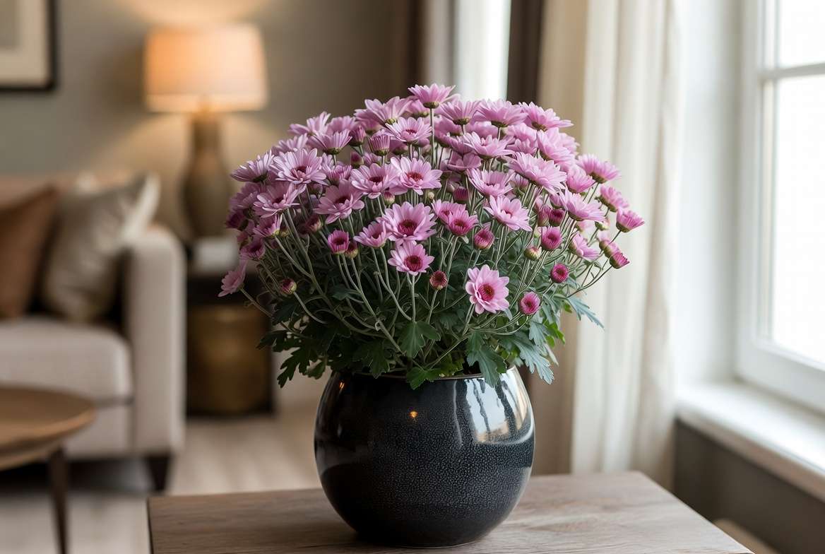 Pink chrysanthemum plant used in beautiful home decor and arrangement