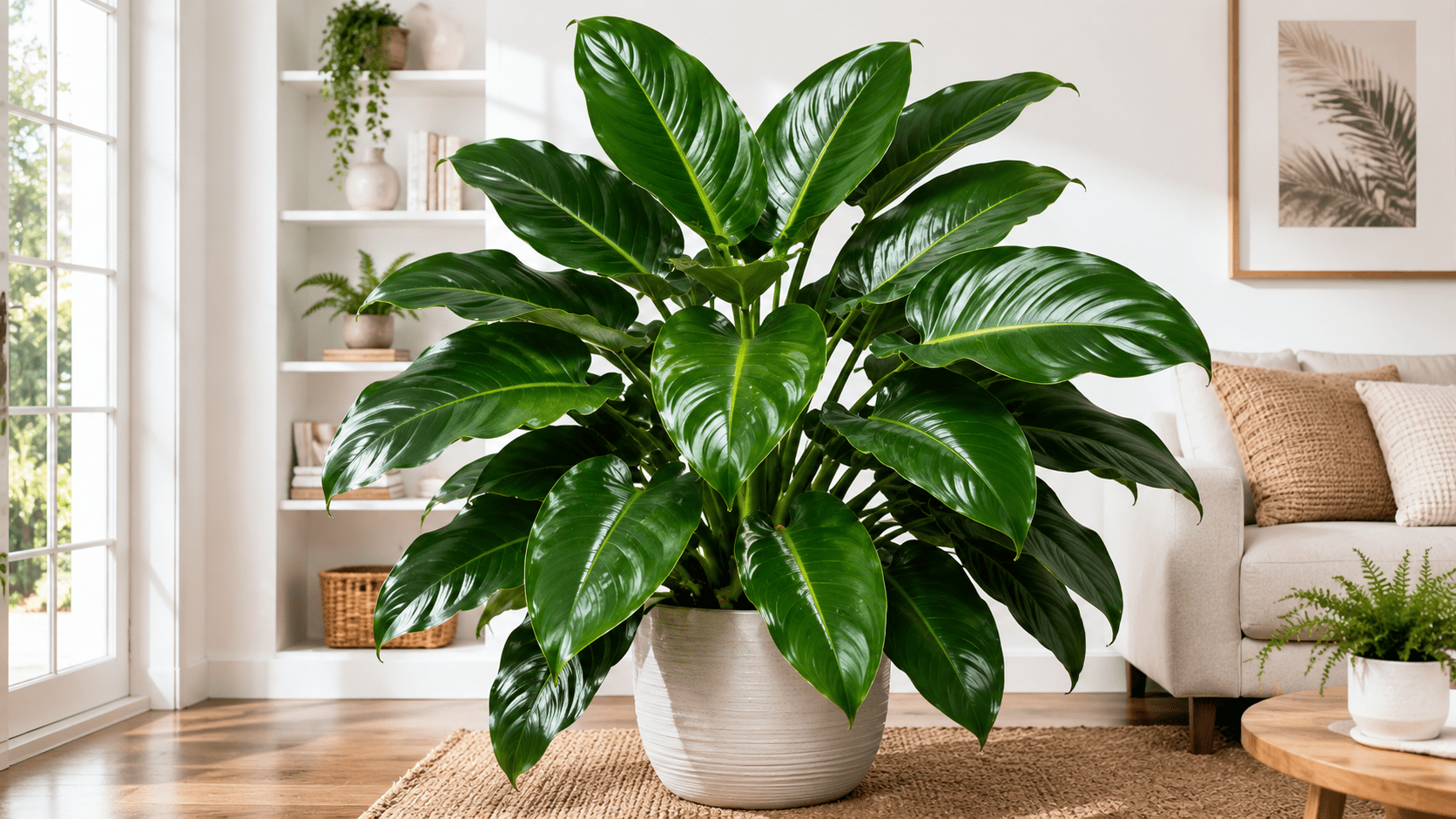 Lush thriving Philodendron Congo plant indoor