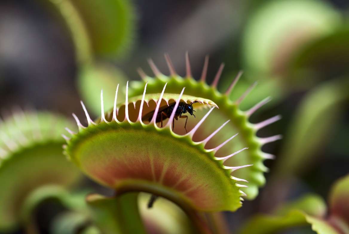 Large Venus fly trap plant catching an insect for natural feeding