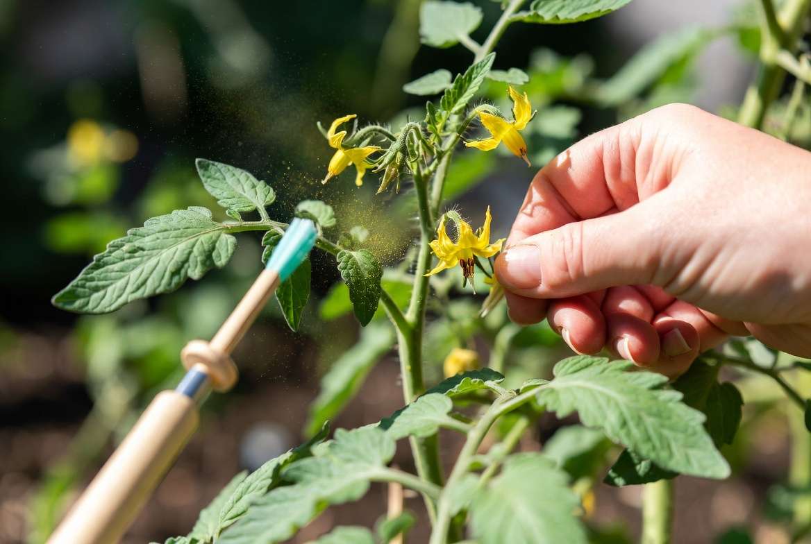 Hand pollination of tomato flowers using electric toothbrush method