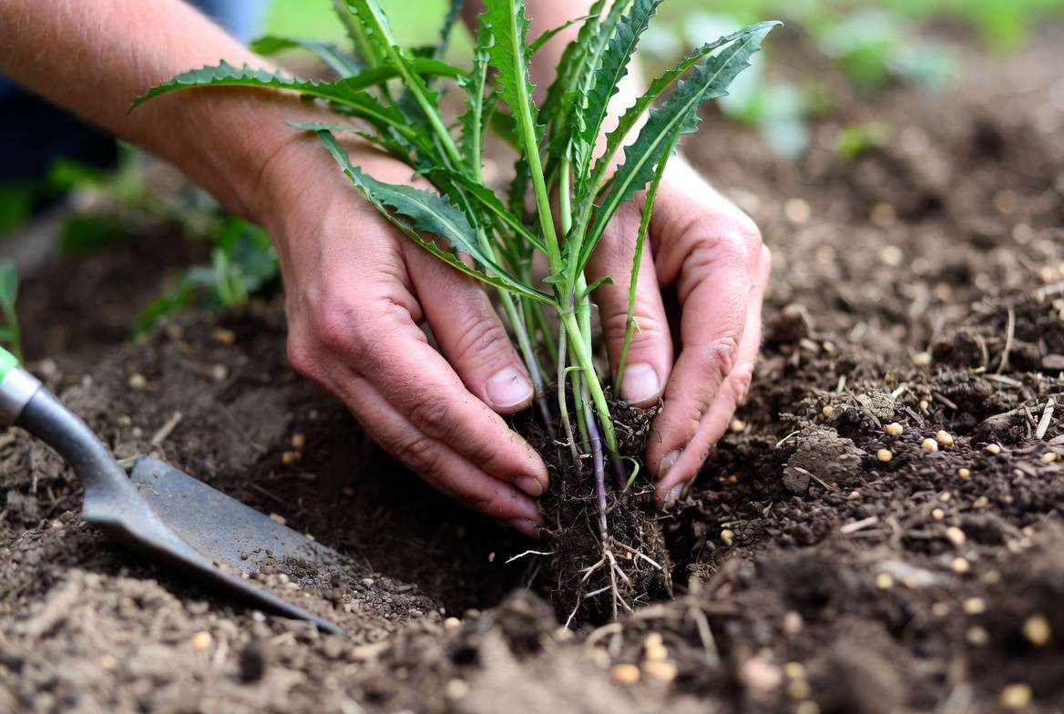 Planting sawtooth coriander seedlings in garden soil step by step