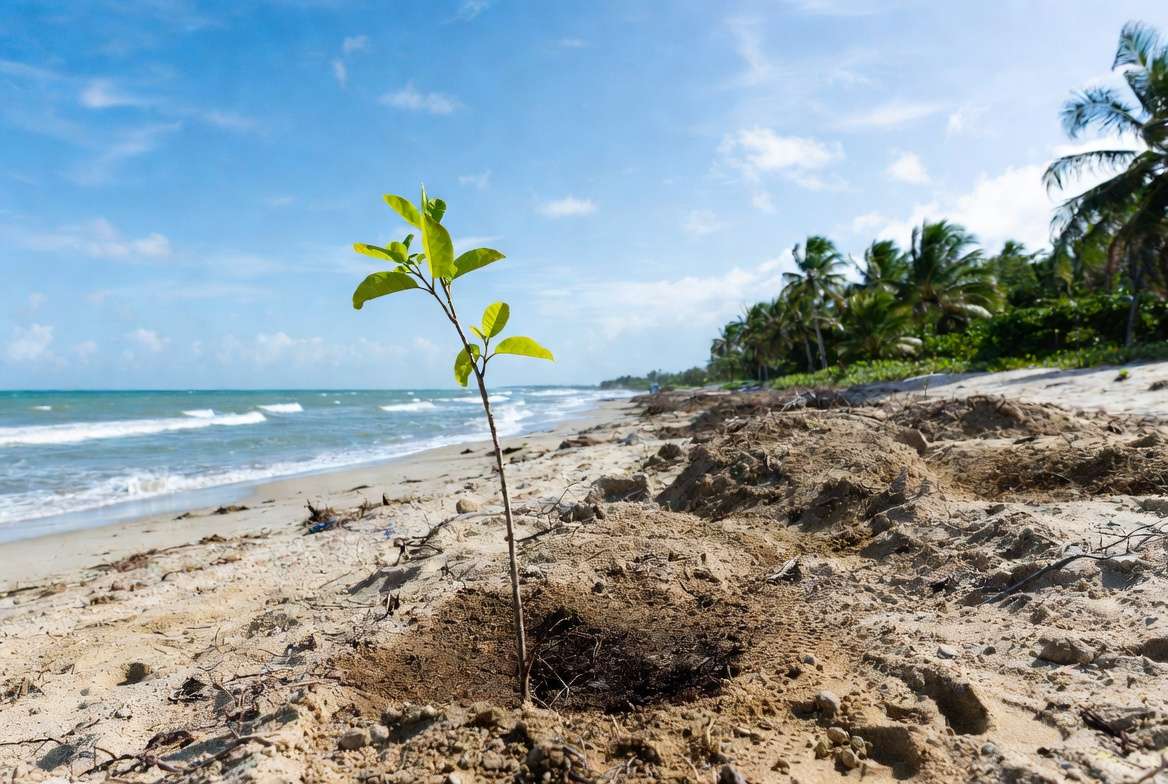 Ideal coastal sunny location for planting Milo tree