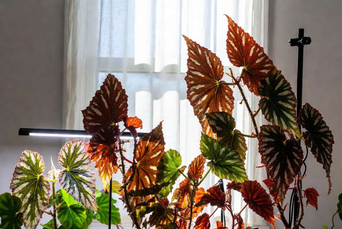 Rare begonias thriving in bright indirect light near window