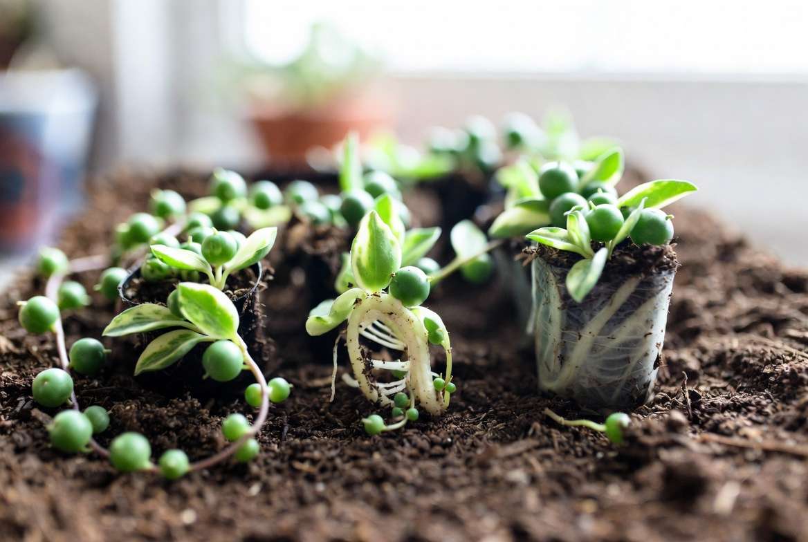 Propagating variegated string of pearls plant from stem cuttings