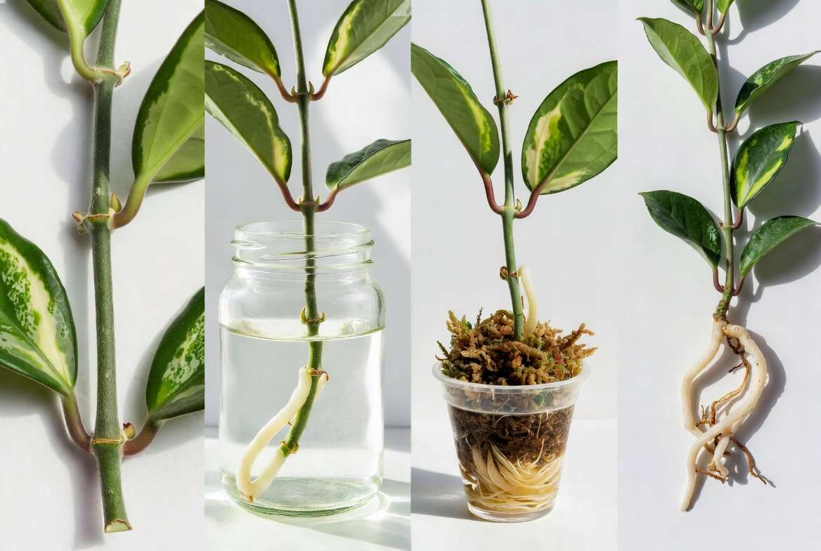 Successful propagation of variegated Hoya plant from stem cuttings
