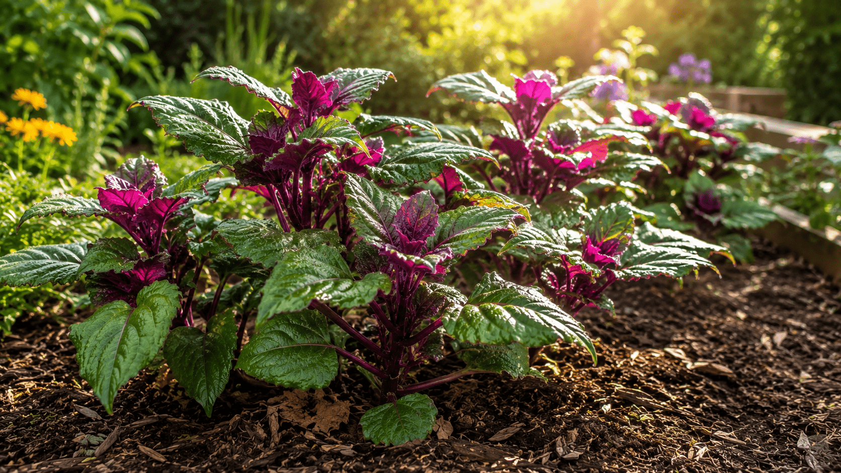 Okinawa spinach plant growing in ideal garden soil and sunlight